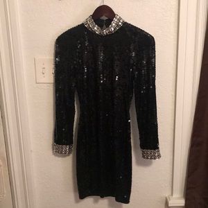 Black, long sleeve, sequins party dress